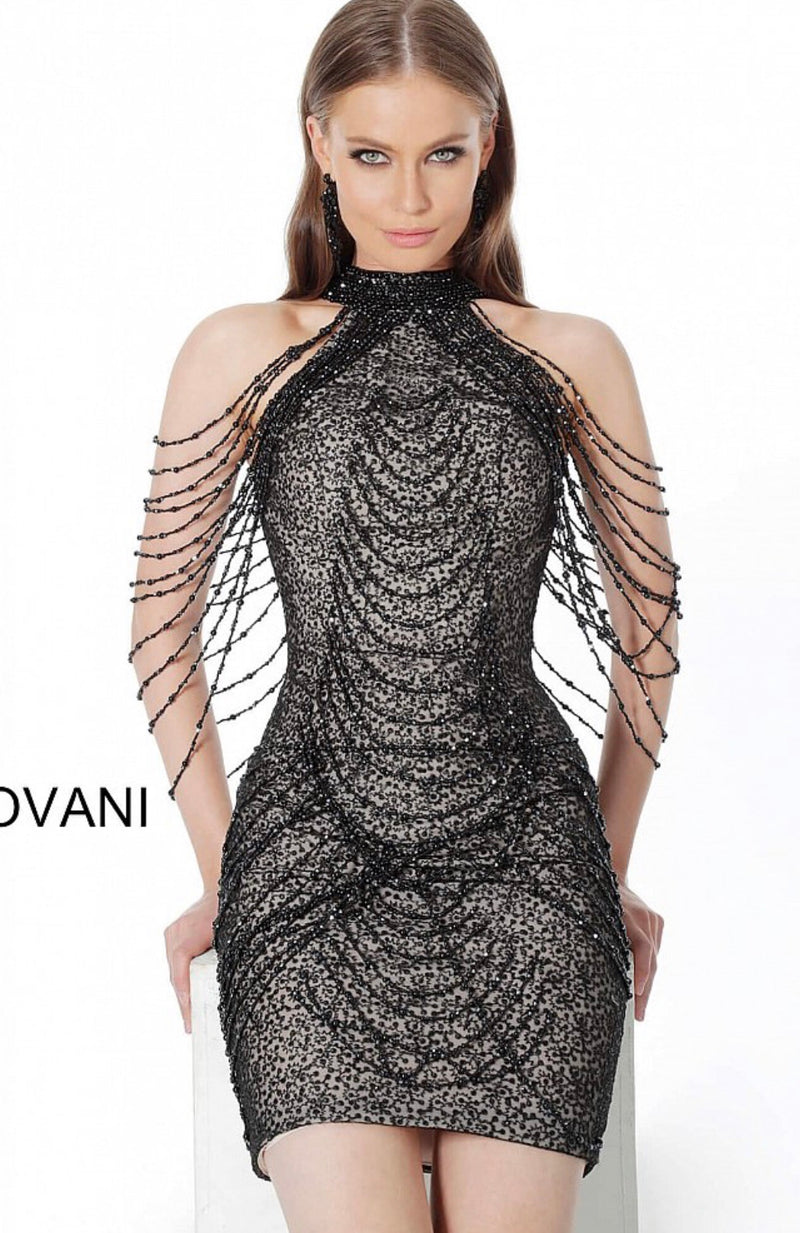 JOVANI 1677 Embellished High Neck Cocktail Dress - CYC Boutique