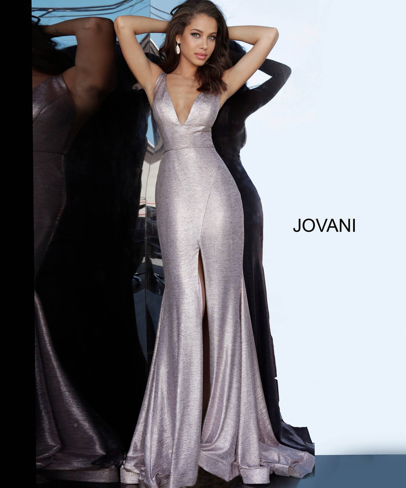 JOVANI 67963 High Slit Metallic Evening Dress - CYC Boutique