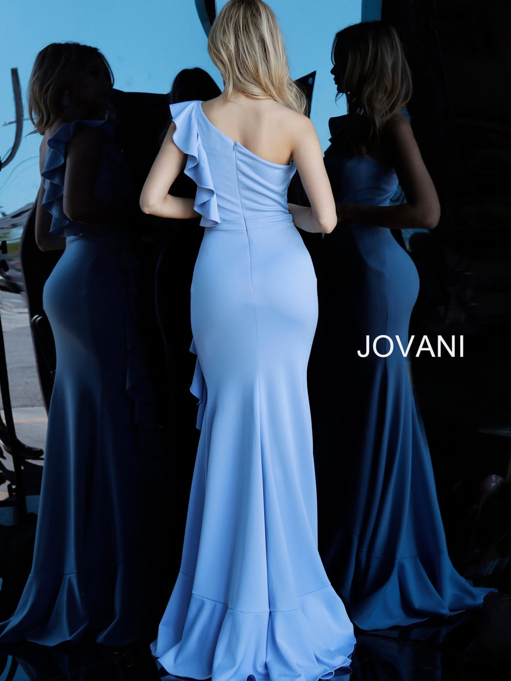 JOVANI 67841 One Shoulder Ruffle Evening Dress - CYC Boutique