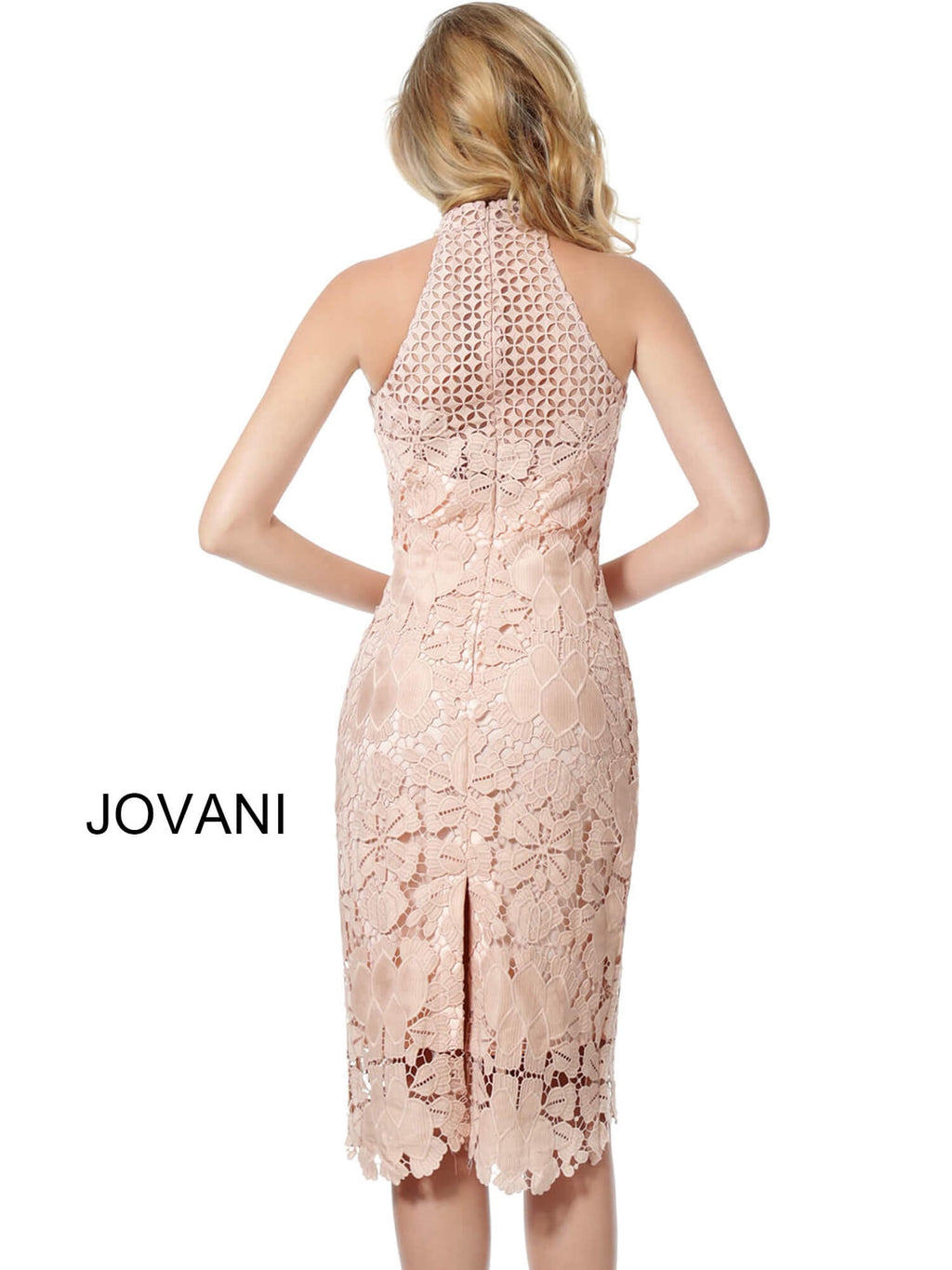 JOVANI 68747 Light Pink High Neck Sleeveless Lace Cocktail Dress - CYC Boutique