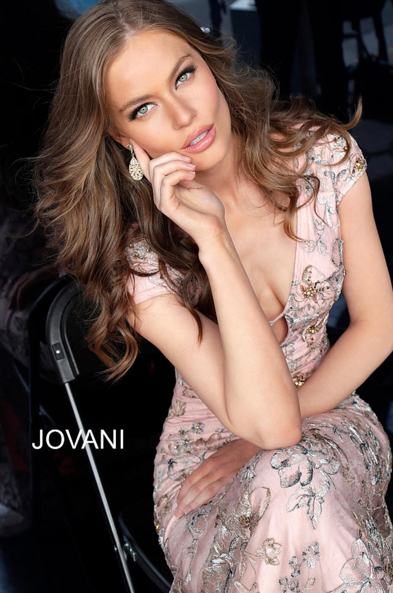 JOVANI 62075 Pink Plunging Neckline Evening dress - CYC Boutique