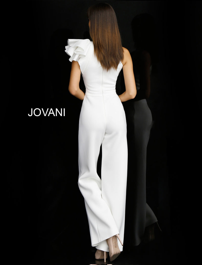 JOVANI 57239 Ruffled Cap Sleeve Scuba Jumpsuit - CYC Boutique