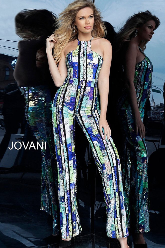 JOVANI 1194 Multi Color Sequin Evening Jumpsuit - CYC Boutique