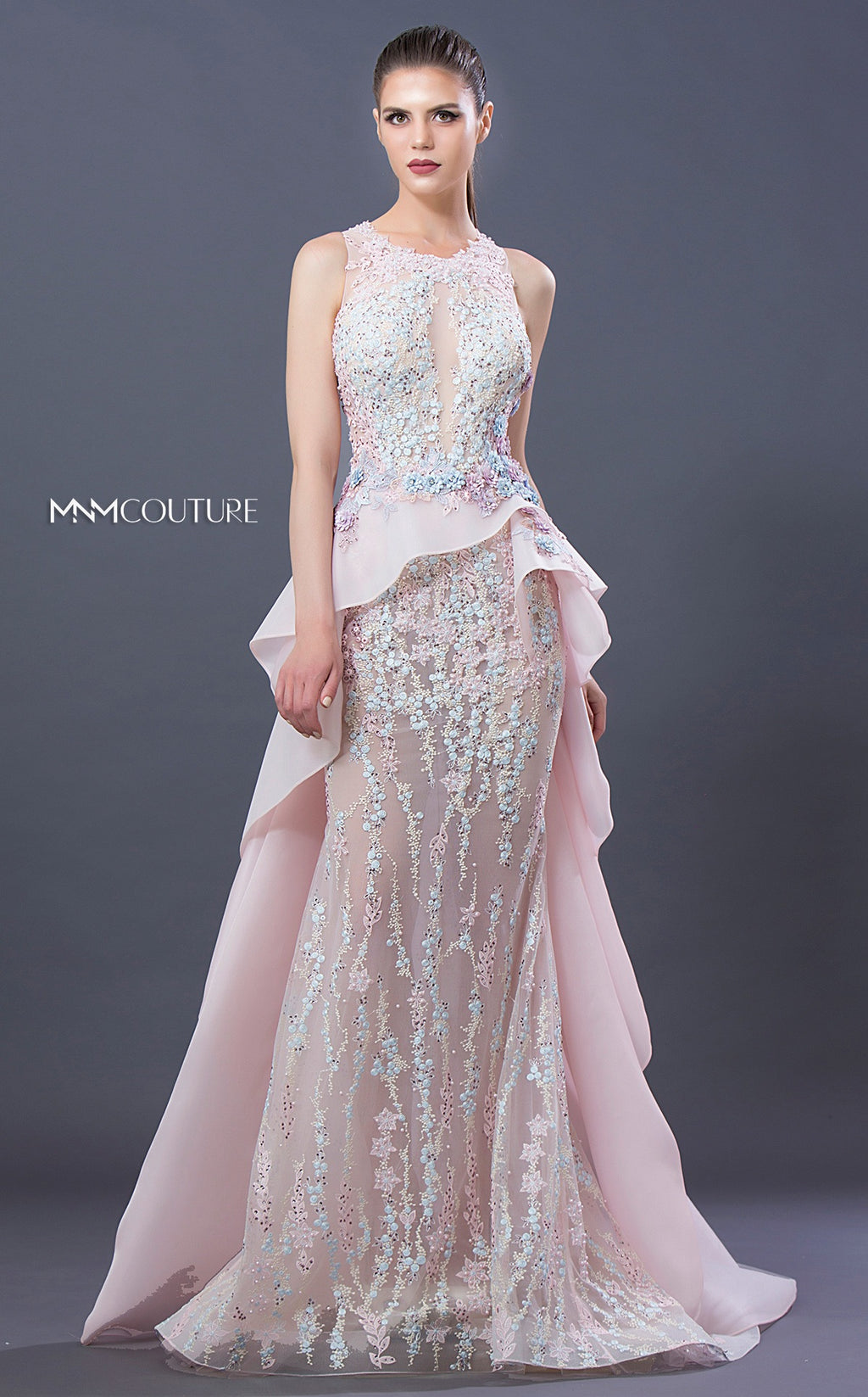 MNM Couture K3658 Jewel Trumpet Dress with Overskirt - CYC Boutique