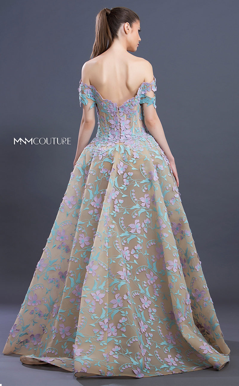 MNM Couture K3637 Floral Appliqué Off-Shoulder Gown - CYC Boutique