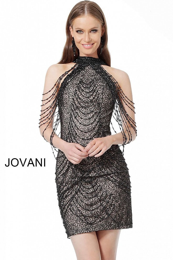 JOVANI 1677 Embellished High Neck Cocktail Dress - CYC Boutique