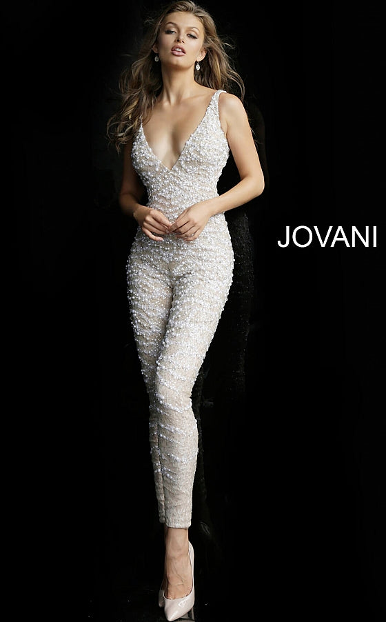 JOVANI 60010 Beaded Jumpsuit With Tulle Overskirt