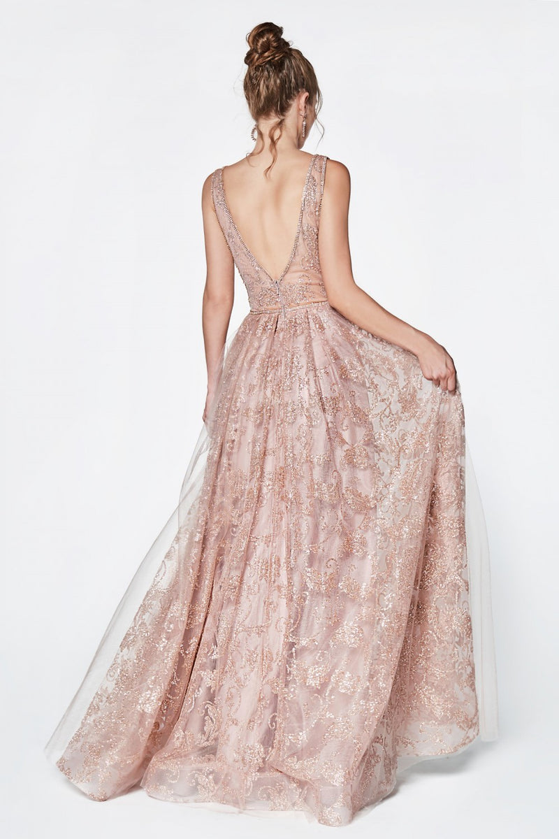 Cinderella Divine CJ271 Glitter Print A-Line Evening Dress - CYC Boutique