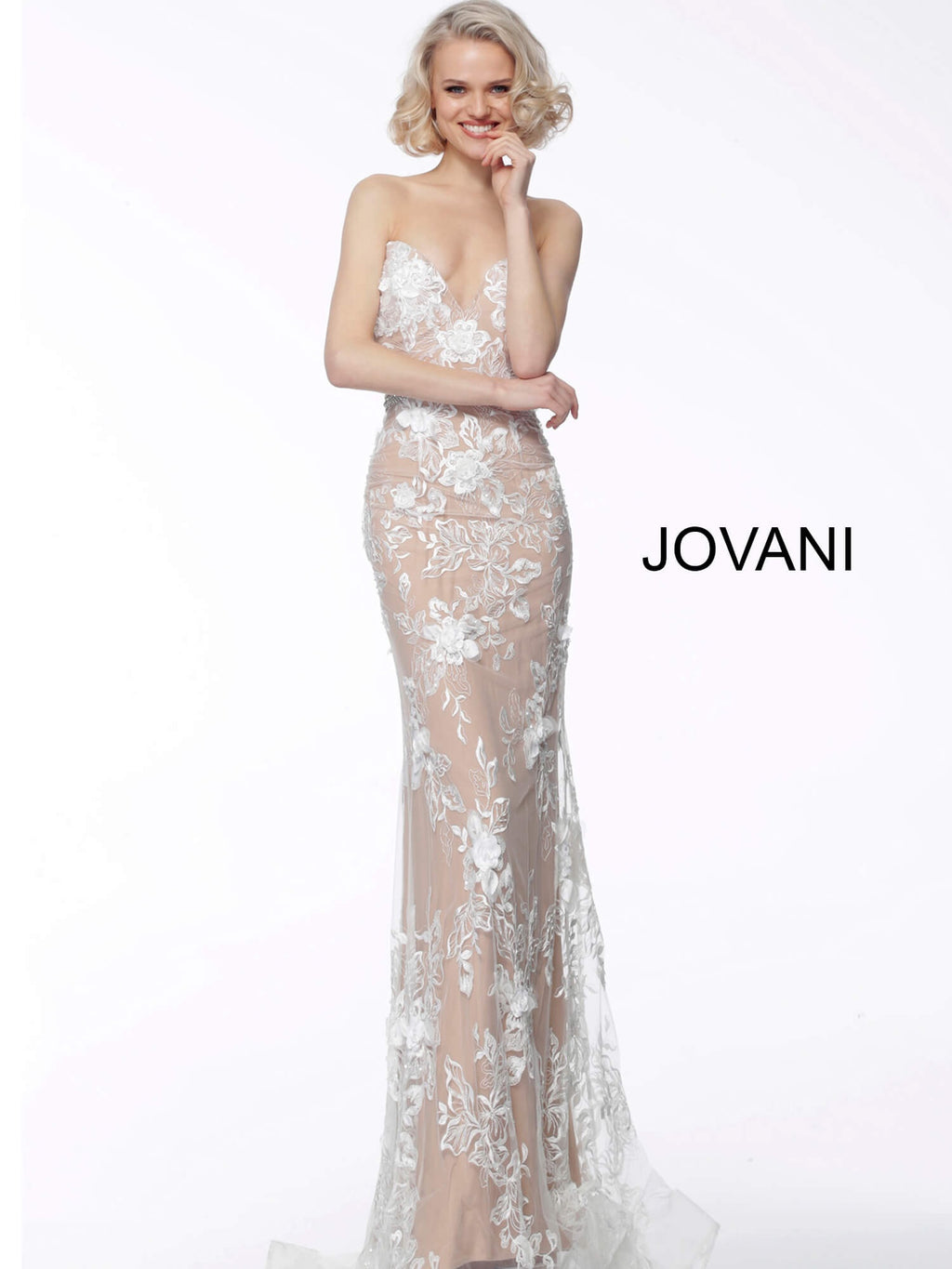 JOVANI 64031 Floral Appliqué Strapless Dress - CYC Boutique