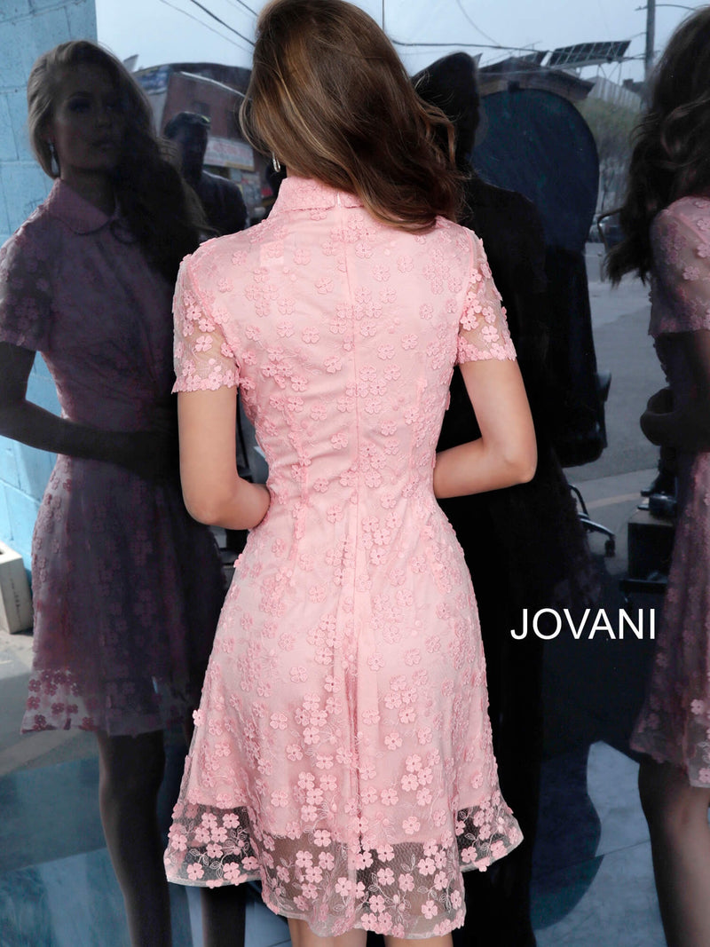 JOVANI 1812 Pink Collar Neckline Floral Cocktail Dress - CYC Boutique