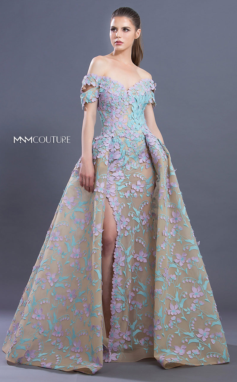 MNM Couture K3637 Floral Appliqué Off-Shoulder Gown - CYC Boutique