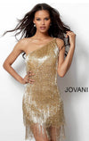 JOVANI 616841 Gold One Shoulder Fringe Dress - CYC Boutique