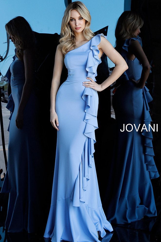 JOVANI 67841 One Shoulder Ruffle Evening Dress - CYC Boutique
