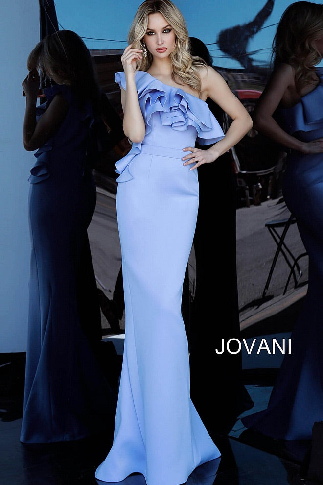 JOVANI 1307 One Shoulder Ruffle Neckline Evening Dress - CYC Boutique