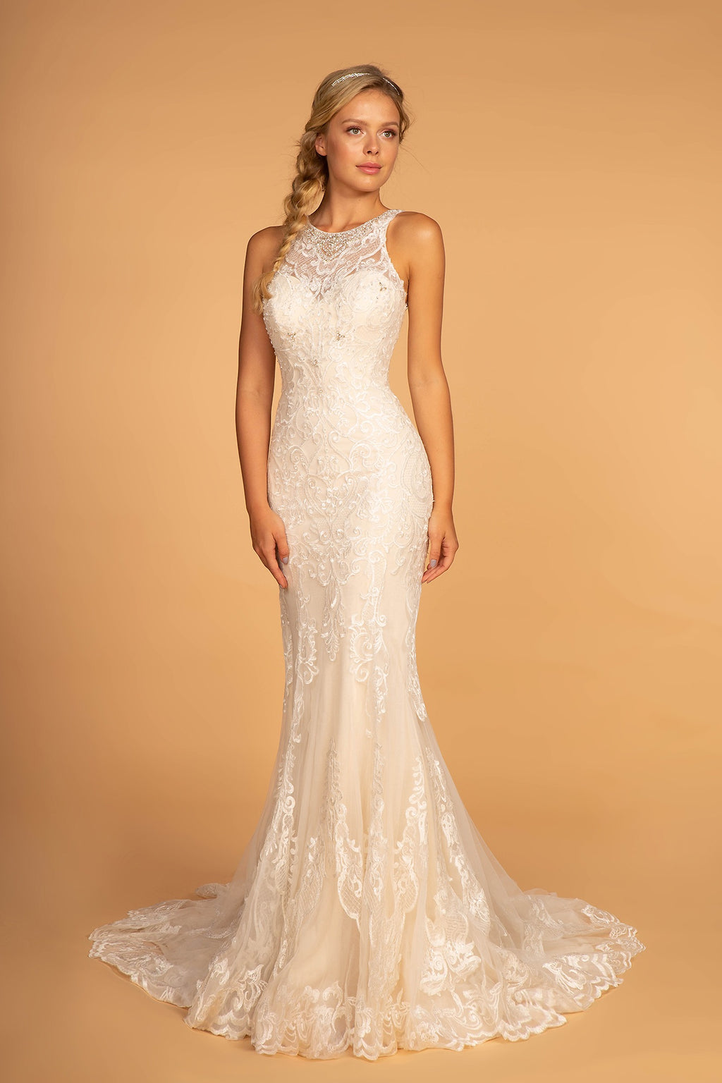 GLS by Gloria GL2597 Jeweled Illusion Neck Mermaid Wedding Dress - CYC Boutique