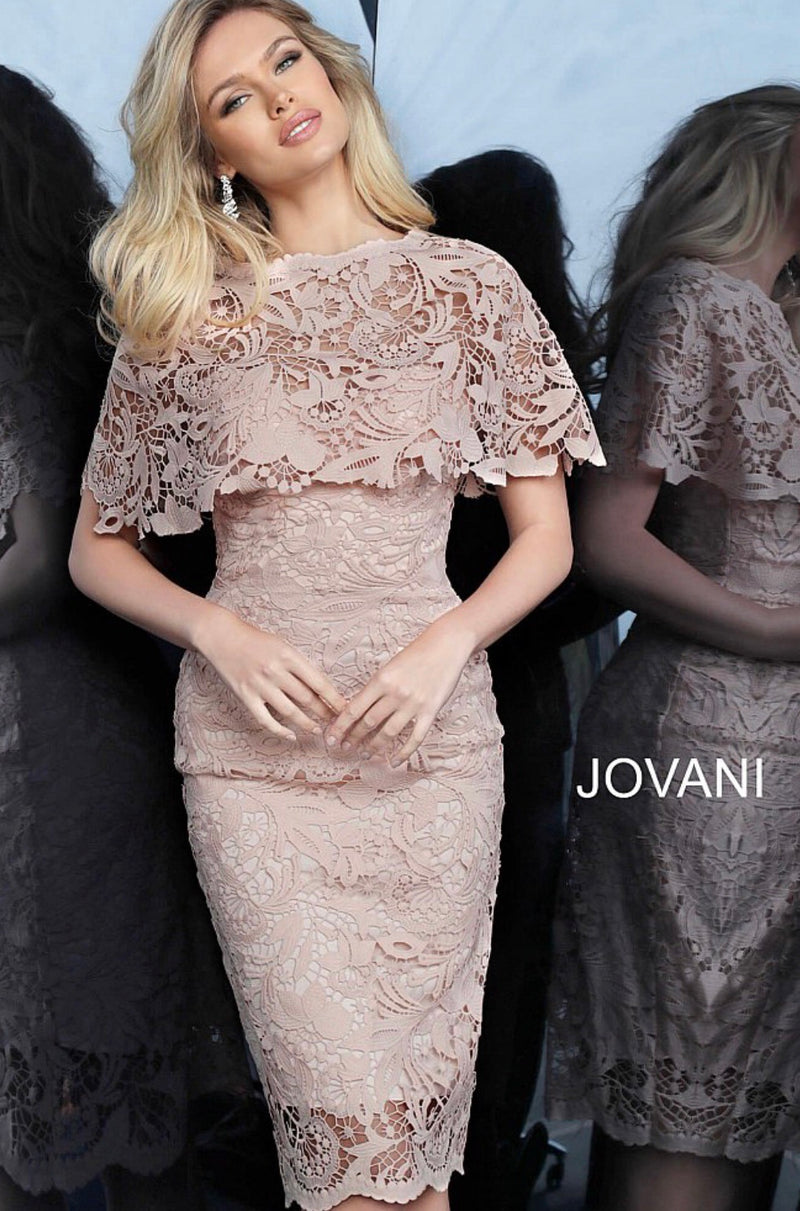 JOVANI 1401 Light Pink Lace Cocktail Dress - CYC Boutique