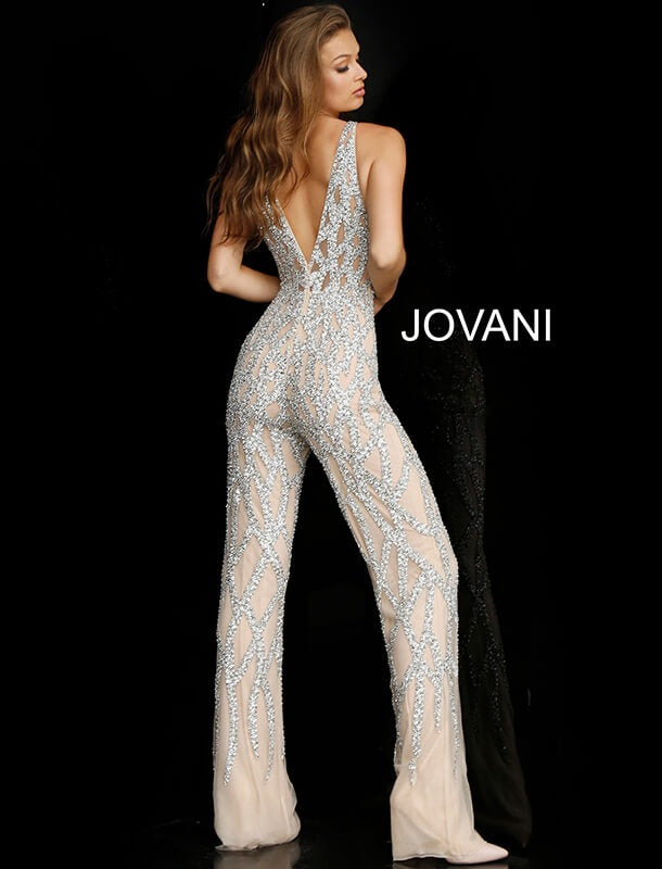 JOVANI 61573 Plunging Neckline Beaded Jumpsuit - CYC Boutique