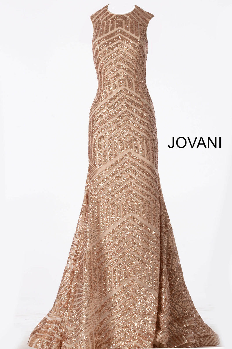 JOVANI 64807 Sequin Open Back High Neck Dress - CYC Boutique