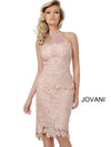JOVANI 68747 Light Pink High Neck Sleeveless Lace Cocktail Dress - CYC Boutique