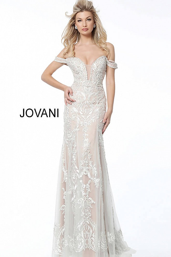 JOVANI 60863 Off the Shoulder Plunging Neck Evening Dress - CYC Boutique