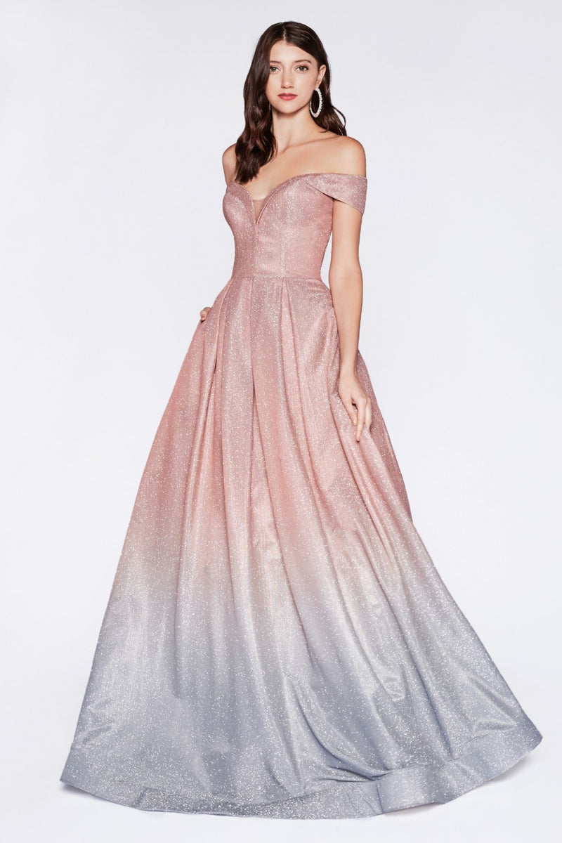 Cinderella Divine CR839 Off Shoulder A-Line Evening Dress - CYC Boutique
