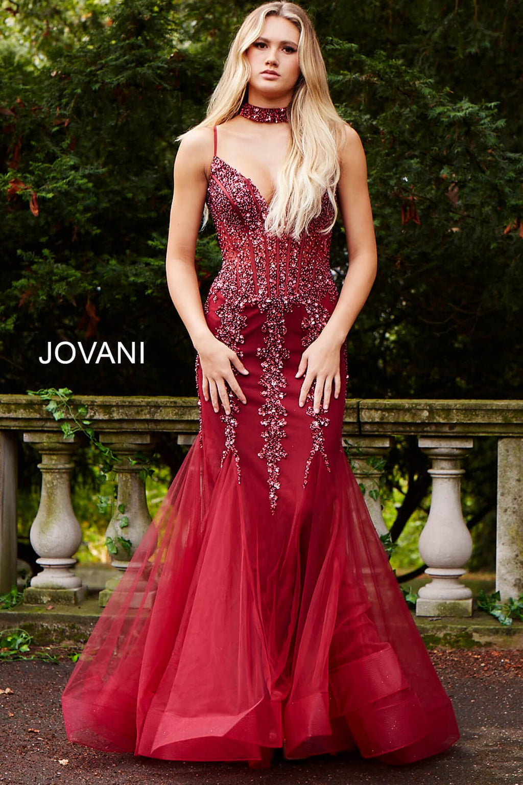 JOVANI 56032 Embellished Mermaid Dress with Choker - CYC Boutique