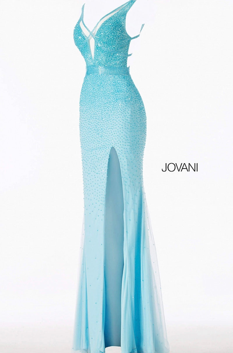 JOVANI 60404 Embellished Deep V-Neck Dress - CYC Boutique