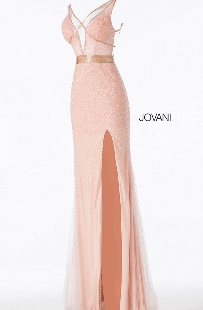 JOVANI 60404 Embellished Deep V-Neck Dress - CYC Boutique