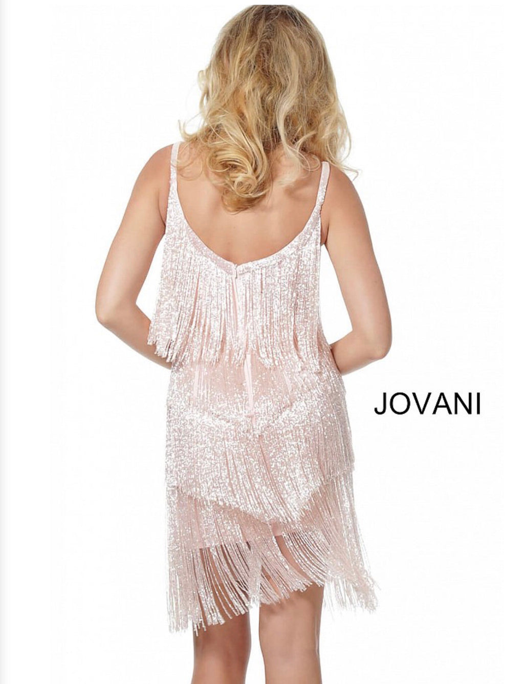 JOVANI 66768 V-Neck Fringe Cocktail Dress - CYC Boutique