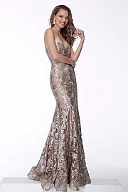 JOVANI 63491 Champagne Strapless Form Fitting Evening Dress - CYC Boutique