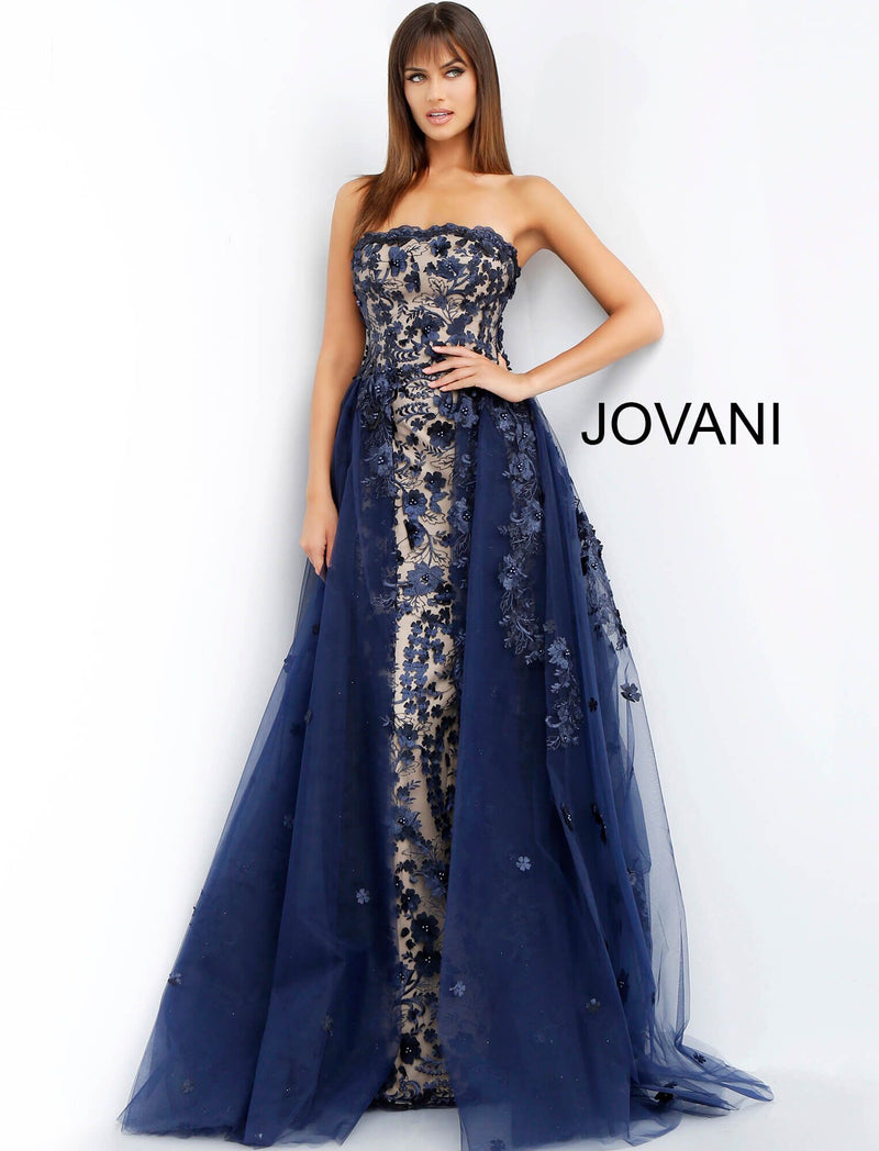 JOVANI 55616 Floral Applique Strapless Formal Dress - CYC Boutique
