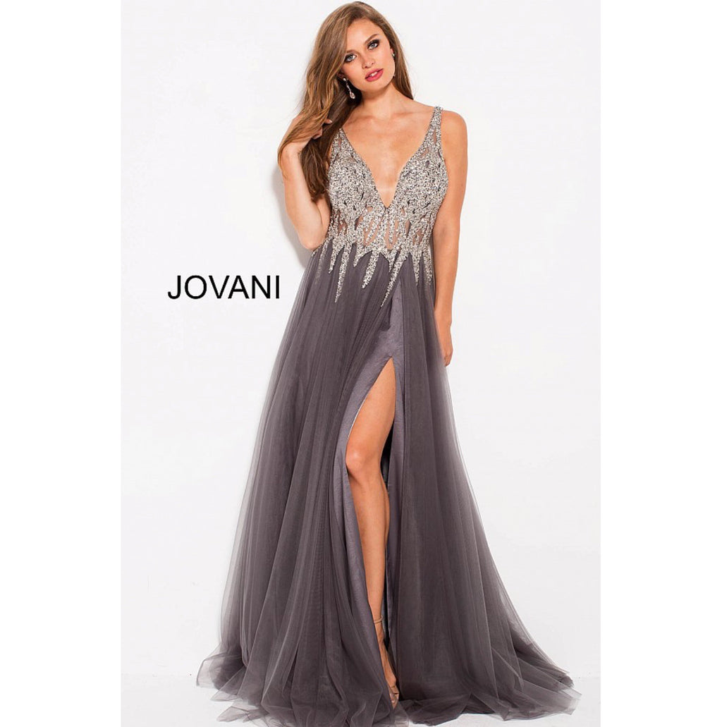 JOVANI 54873 Embellished V-Neck Dress - CYC Boutique