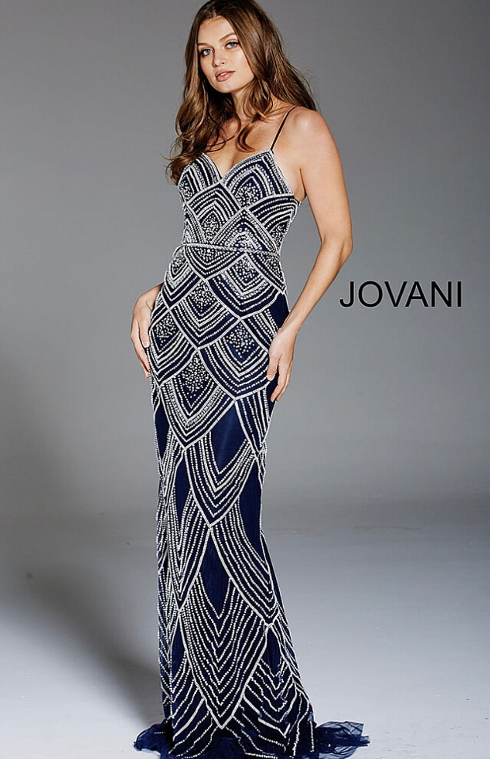 JOVANI 60653 Scallop Motif Beaded Sheath Dress - CYC Boutique