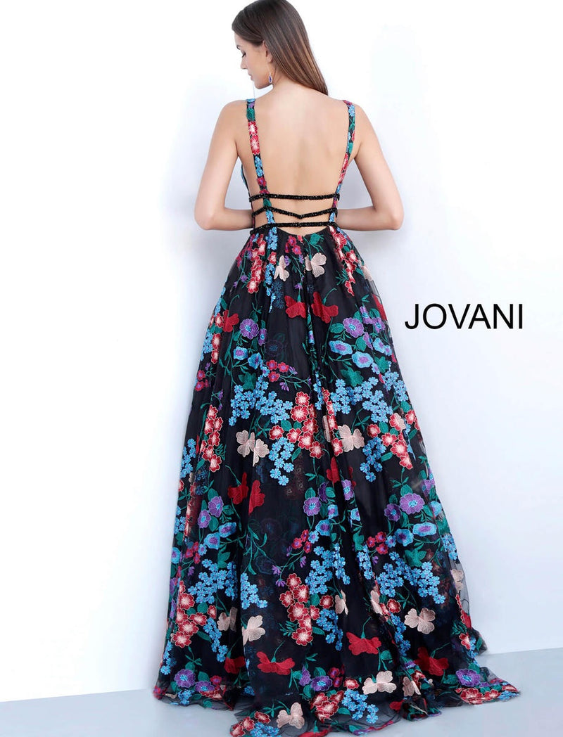 JOVANI 66593 Floral Plunging V-Neck Ballgown - CYC Boutique