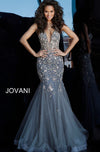 JOVANI 61040 Low V-Neck Beaded Mermaid Evening Dress - CYC Boutique