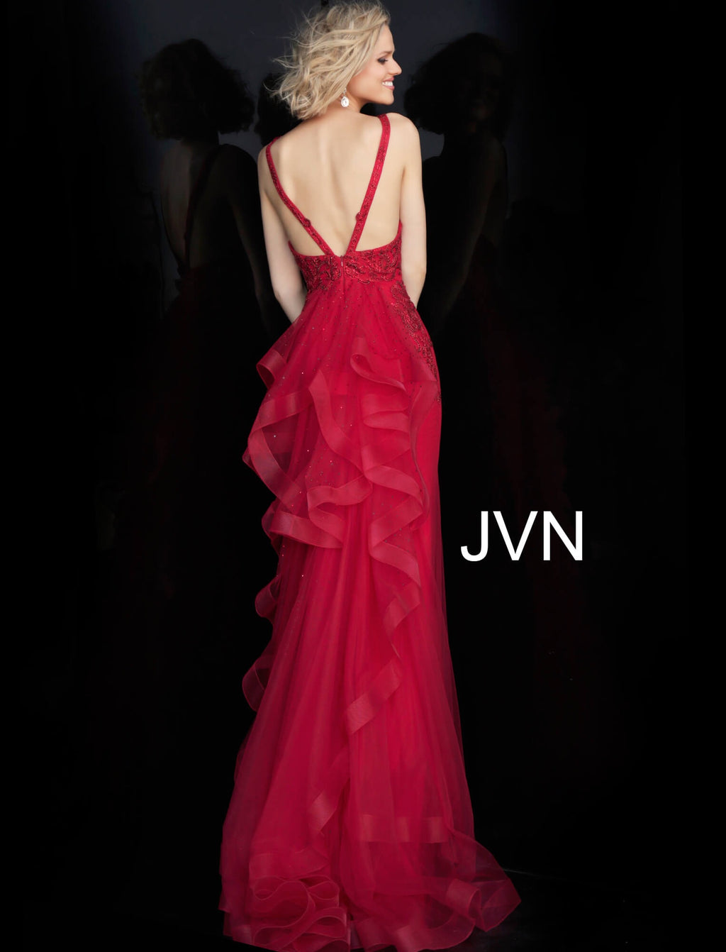 JVN by JOVANI JVN53188 Embellished Ruffle Back Evening Dress - CYC Boutique