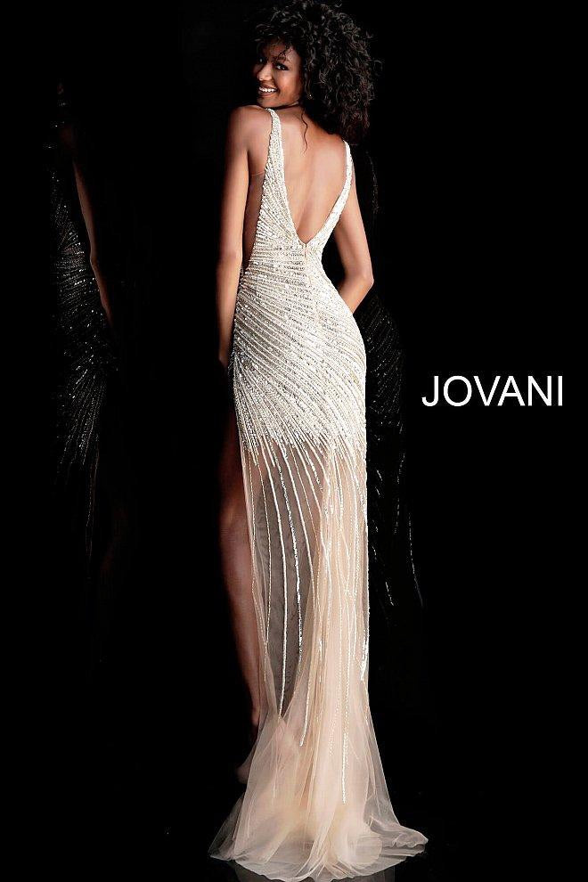 JOVANI 63405 Asymmetrical Beaded Illusion Gown - CYC Boutique