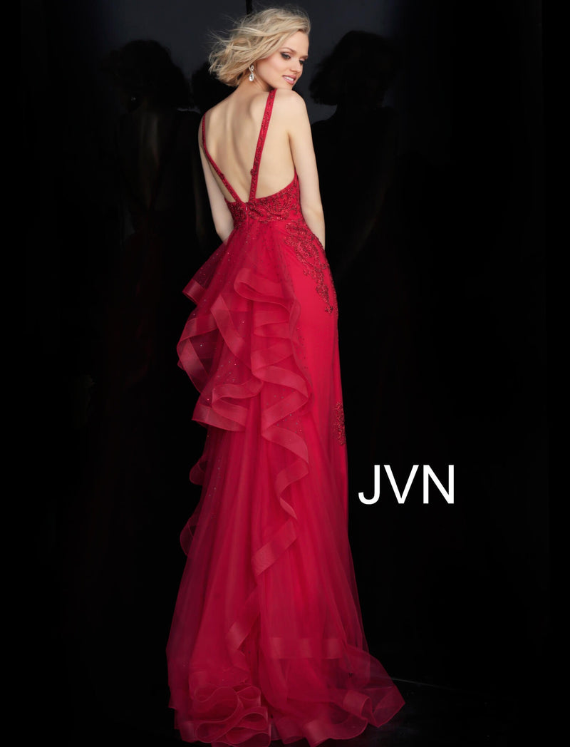 JVN by JOVANI JVN53188 Embellished Ruffle Back Evening Dress - CYC Boutique