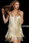 JOVANI 57907 Chevron Fringed Halter Dress - CYC Boutique