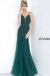 JOVANI 62987 Green Plunging Neckline Beaded Evening Dress - CYC Boutique