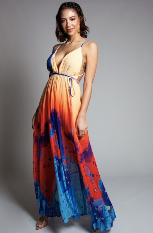 Sunset Abstract Open Back Maxi Dress - CYC Boutique