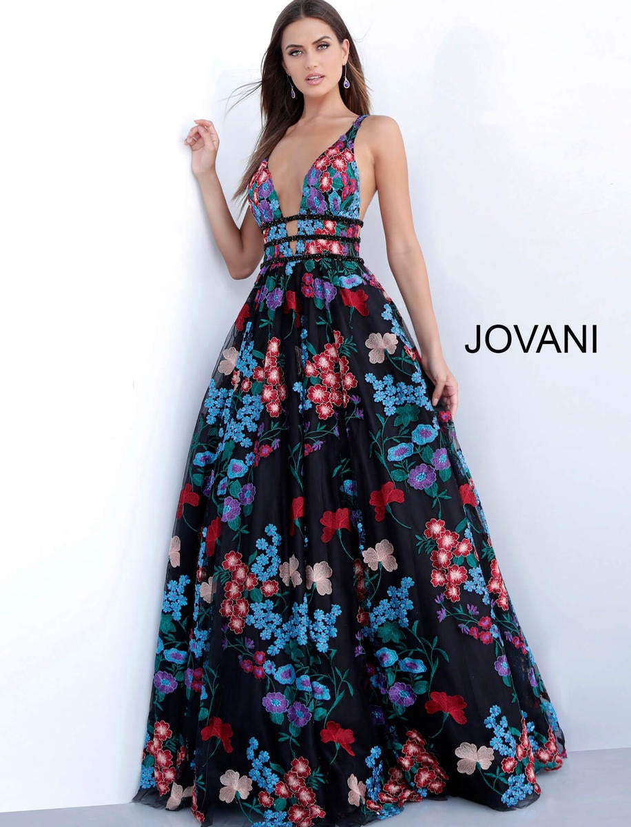 JOVANI 66593 Floral Plunging V-Neck Ballgown - CYC Boutique