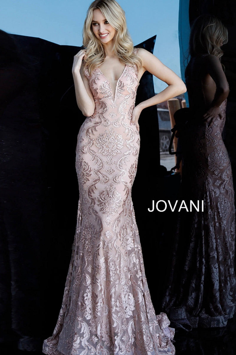 JOVANI 68445 Lace Plunging Neckline Evening Dress - CYC Boutique