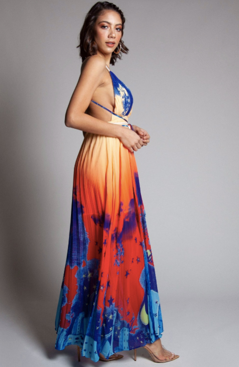 Sunset Abstract Open Back Maxi Dress - CYC Boutique