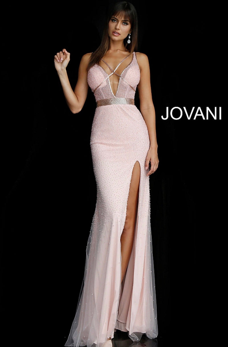JOVANI 60404 Embellished Deep V-Neck Dress - CYC Boutique