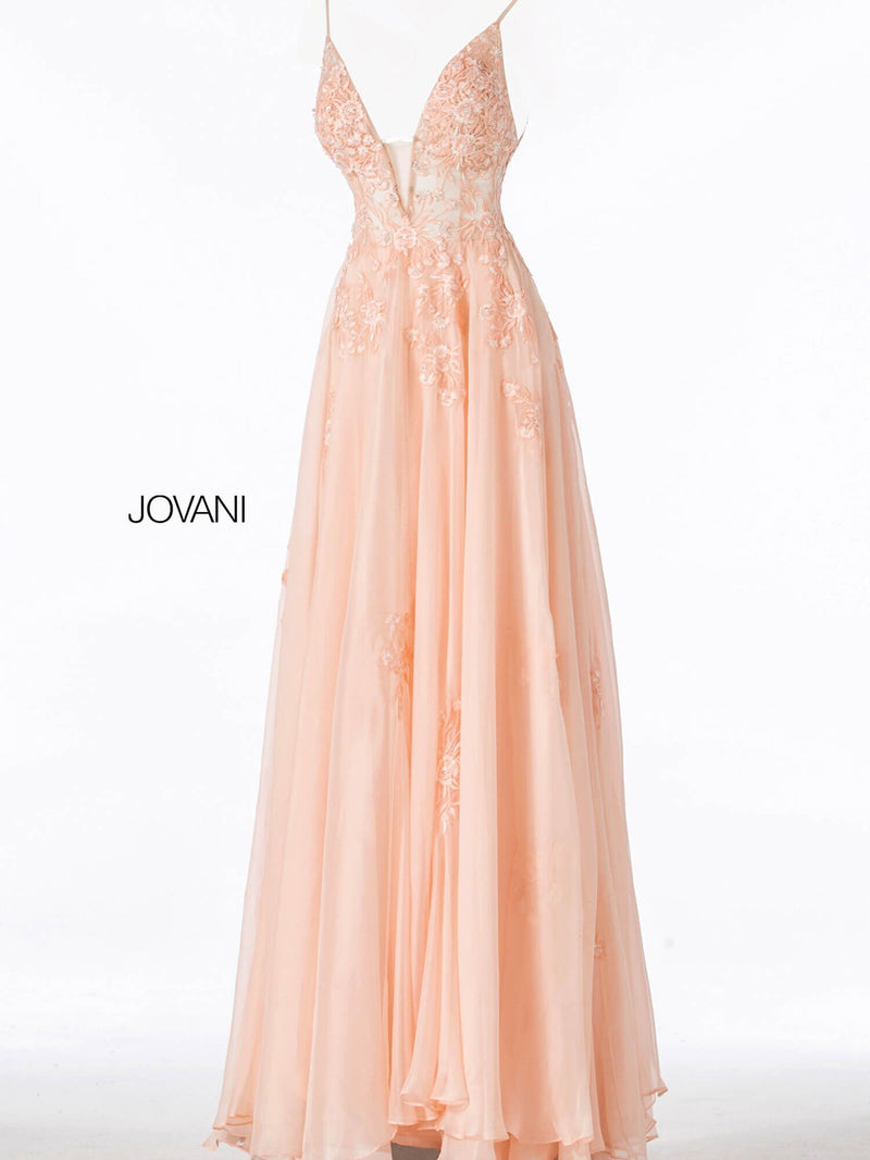 JOVANI 58632 Floral Embroidered Plunging Neckline Dress - CYC Boutique