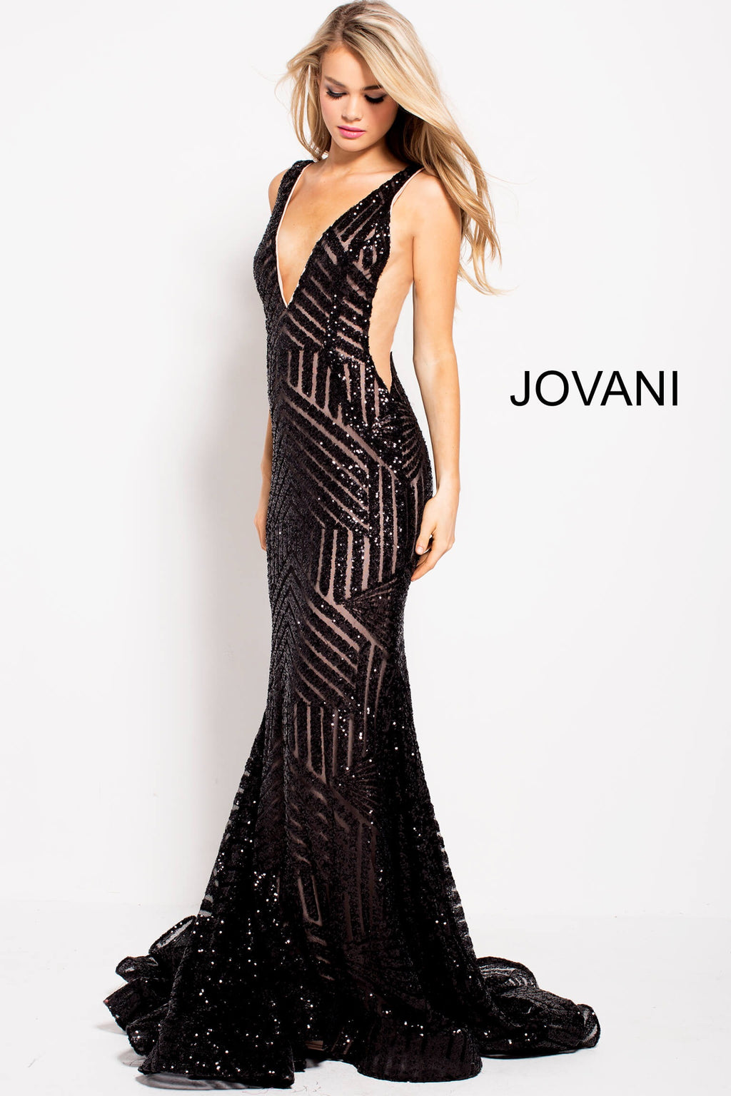 JOVANI 59762 Fitted Plunging Gown - CYC Boutique