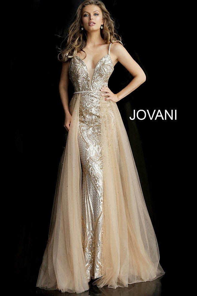 Jovani 62630 Gold Embroidered Evening Gown - CYC Boutique