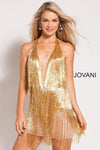 JOVANI 57907 Chevron Fringed Halter Dress - CYC Boutique