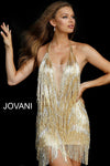 JOVANI 57907 Chevron Fringed Halter Dress - CYC Boutique